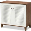 Entryway Furniture-Kirkland's Home Collier Two-Tone Slatted Shoe Storage Cabinet