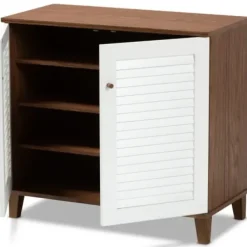 Entryway Furniture-Kirkland's Home Collier Two-Tone Slatted Shoe Storage Cabinet