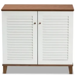 Entryway Furniture-Kirkland's Home Collier Two-Tone Slatted Shoe Storage Cabinet