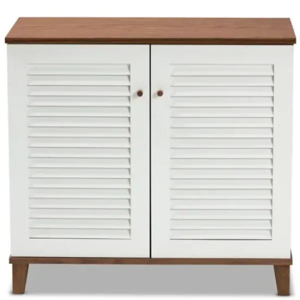 Entryway Furniture-Kirkland's Home Collier Two-Tone Slatted Shoe Storage Cabinet