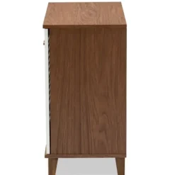 Entryway Furniture-Kirkland's Home Collier Two-Tone Slatted Shoe Storage Cabinet