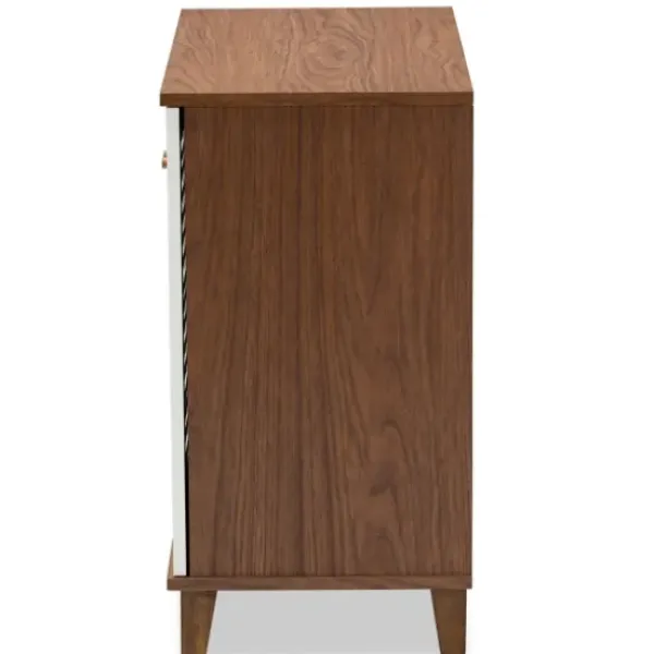 Entryway Furniture-Kirkland's Home Collier Two-Tone Slatted Shoe Storage Cabinet
