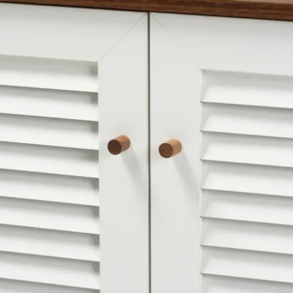 Entryway Furniture-Kirkland's Home Collier Two-Tone Slatted Shoe Storage Cabinet