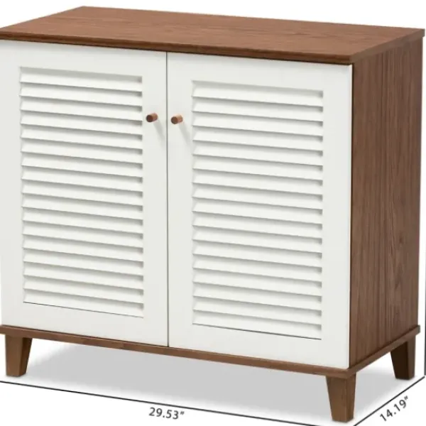 Entryway Furniture-Kirkland's Home Collier Two-Tone Slatted Shoe Storage Cabinet