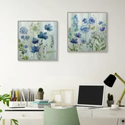 Framed Art-Kirkland's Home Color Wash 2-Pc. Framed Canvas Art Set Blue/Green