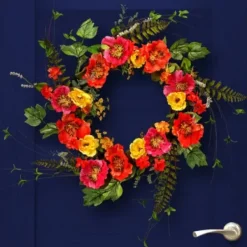 Wreaths-Kirkland's Home Colorful Poppy Mix Wreath Pink/Orange/Green