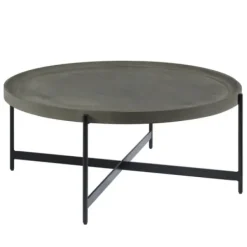 Coffee Tables-Kirkland's Home Concrete Round Tray Top Coffee Table Gray/Black