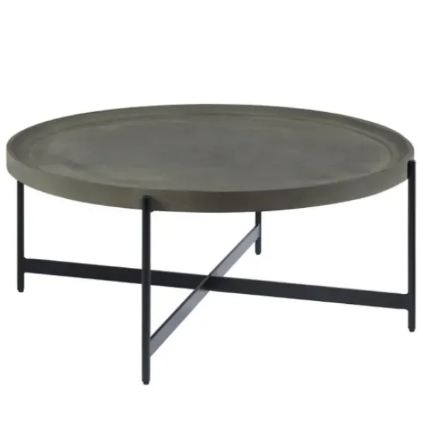 Coffee Tables-Kirkland's Home Concrete Round Tray Top Coffee Table Gray/Black