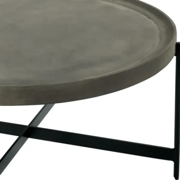 Coffee Tables-Kirkland's Home Concrete Round Tray Top Coffee Table Gray/Black