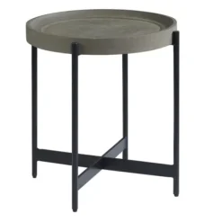 Accent & End Tables-Kirkland's Home Concrete Round Tray Top Side Table Gray