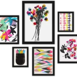 Framed Art-Kirkland's Home Contemporary Florals 6-Pc. Wall Art Set Black/White/Pink