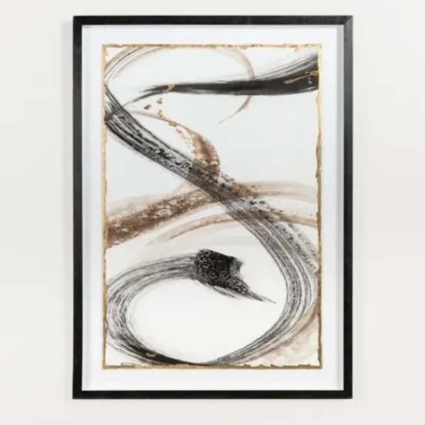 Framed Art-Kirkland's Home Contemporary Neutral Ribbons Framed Art Print White/Black/Gold