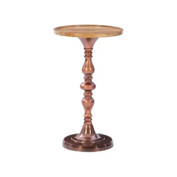 Accent & End Tables-Kirkland's Home Copper Plated Accent Table With Mango Wood Top Brown