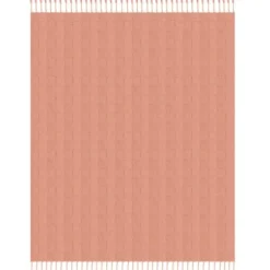 Blankets & Throws-Kirkland's Home Coral Checkered Weave Fringe Throw Pink