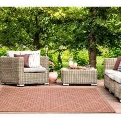 Outdoor Rugs-Kirkland's Home Coral Trellis Indoor/Outdoor Area Rug, 6X9 Pink