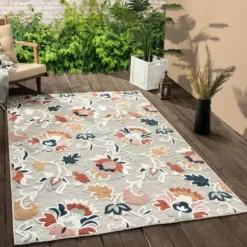 Outdoor Rugs-Kirkland's Home Coral Trellis Indoor/Outdoor Area Rug, 5X7 Pink