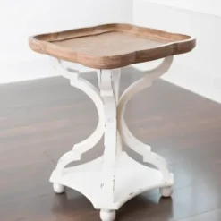 Accent & End Tables-Kirkland's Home Corina Scalloped Accent Table Tan/White