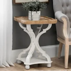 Accent & End Tables-Kirkland's Home Corina Scalloped Accent Table Tan/White