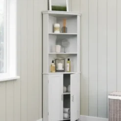Bathroom Furniture-Kirkland's Home Corner Shelf With Cabinet Doors White