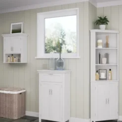 Bathroom Furniture-Kirkland's Home Corner Shelf With Cabinet Doors White