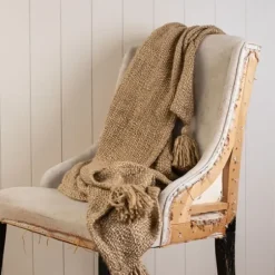 Blankets & Throws-Kirkland's Home Corner Tassel Throw Blanket Tan