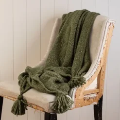 Blankets & Throws-Kirkland's Home Corner Tassel Throw Blanket Green