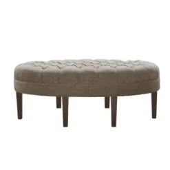 Benches & Ottomans-Kirkland's Home Cory Tufted Beige Linen Ottoman Gray