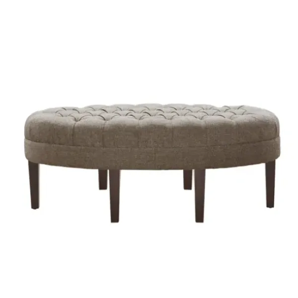 Benches & Ottomans-Kirkland's Home Cory Tufted Beige Linen Ottoman Gray