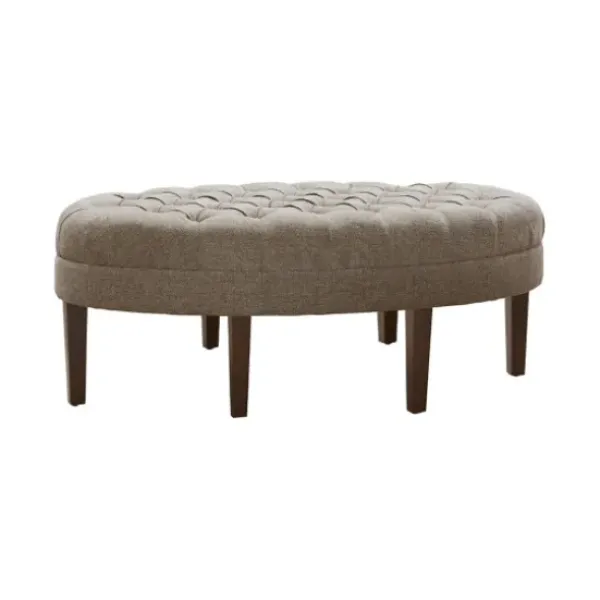 Benches & Ottomans-Kirkland's Home Cory Tufted Beige Linen Ottoman Gray