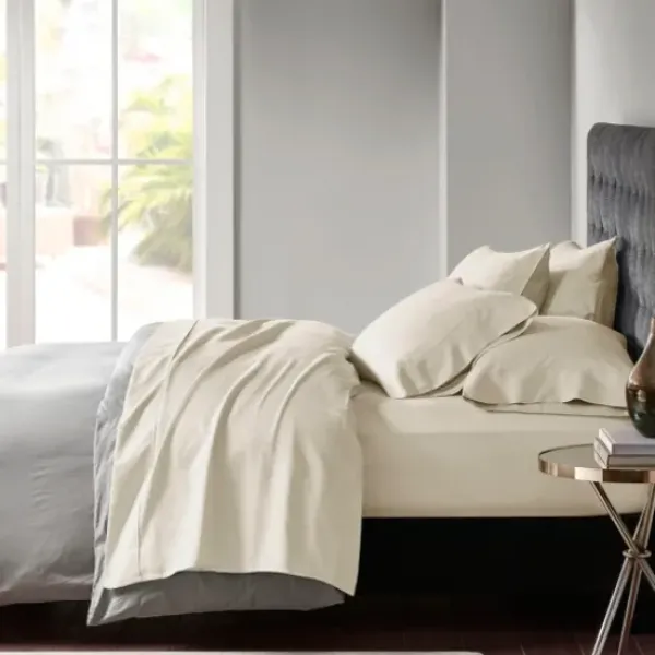 Bed Sheets-Kirkland's Home Cotton Blend Sateen 6-Pc. King Sheet Set Ivory