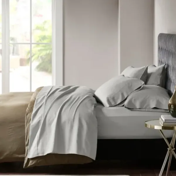 Bed Sheets-Kirkland's Home Cotton Blend Sateen 6-Pc. Queen Sheet Set Gray