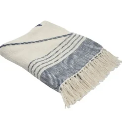 Blankets & Throws-Kirkland's Home Cotton Diamond Geometric Fringe Throw Blue