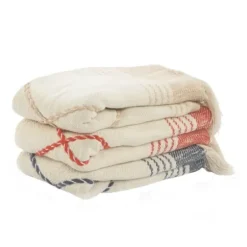 Blankets & Throws-Kirkland's Home Cotton Diamond Geometric Fringe Throw Blue