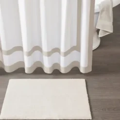 Bathroom Rugs-Kirkland's Home Cotton Tufted Bath Mat With Border, 40 In. Gray