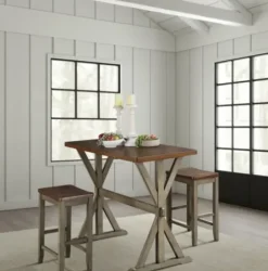 Dining Tables-Kirkland's Home Counter Table And Stools, Set Of 3 Brown