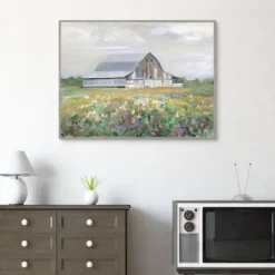 Canvas Art-Kirkland's Home Country Fields Framed Canvas Art Print Gray/Green