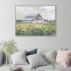 Canvas Art-Kirkland's Home Country Fields Framed Canvas Art Print Gray/Green