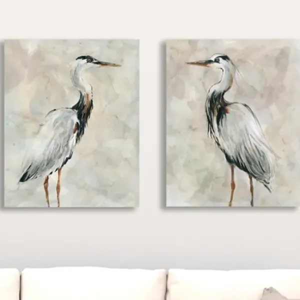 Canvas Art-Kirkland's Home Crane At Dusk Giclee Canvas Art Prints, Set Of 2 Gray/White/Black