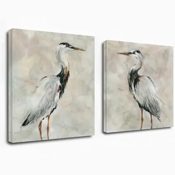Canvas Art-Kirkland's Home Crane At Dusk Giclee Canvas Art Prints, Set Of 2 Gray/White/Black