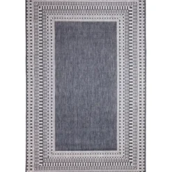 Outdoor Rugs-Kirkland's Home Cream And Blue Geo Indoor/Outdoor Area Rug, 7X9 White/Blue