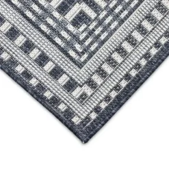 Outdoor Rugs-Kirkland's Home Cream And Blue Geo Indoor/Outdoor Area Rug, 7X9 White/Blue