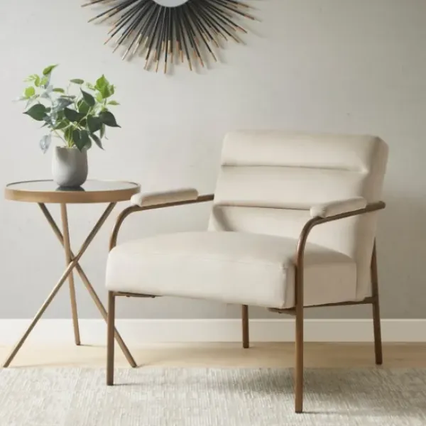 Accent Chairs-Kirkland's Home Cream And Gold Channeled Accent Chair Ivory