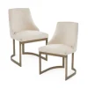 Dining Chairs-Kirkland's Home Cream And Gold Modern Dining Chairs, Set Of 2 Tan