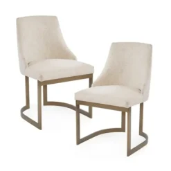 Dining Chairs-Kirkland's Home Cream And Gold Modern Dining Chairs, Set Of 2 Tan