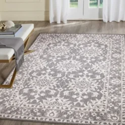 Outdoor Rugs-Kirkland's Home Cream And Gray Miriam Striped Outdoor Rug, 8X10 Gray/Ivory