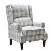 Accent Chairs-Kirkland's Home Cream And Gray Plaid Traditional Recliner Gray/White