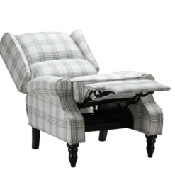 Accent Chairs-Kirkland's Home Cream And Gray Plaid Traditional Recliner Gray/White