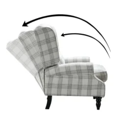 Accent Chairs-Kirkland's Home Cream And Gray Plaid Traditional Recliner Gray/White