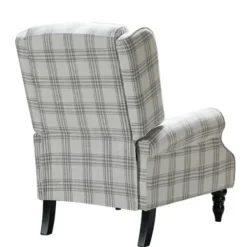Accent Chairs-Kirkland's Home Cream And Gray Plaid Traditional Recliner Gray/White