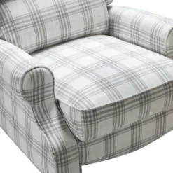 Accent Chairs-Kirkland's Home Cream And Gray Plaid Traditional Recliner Gray/White